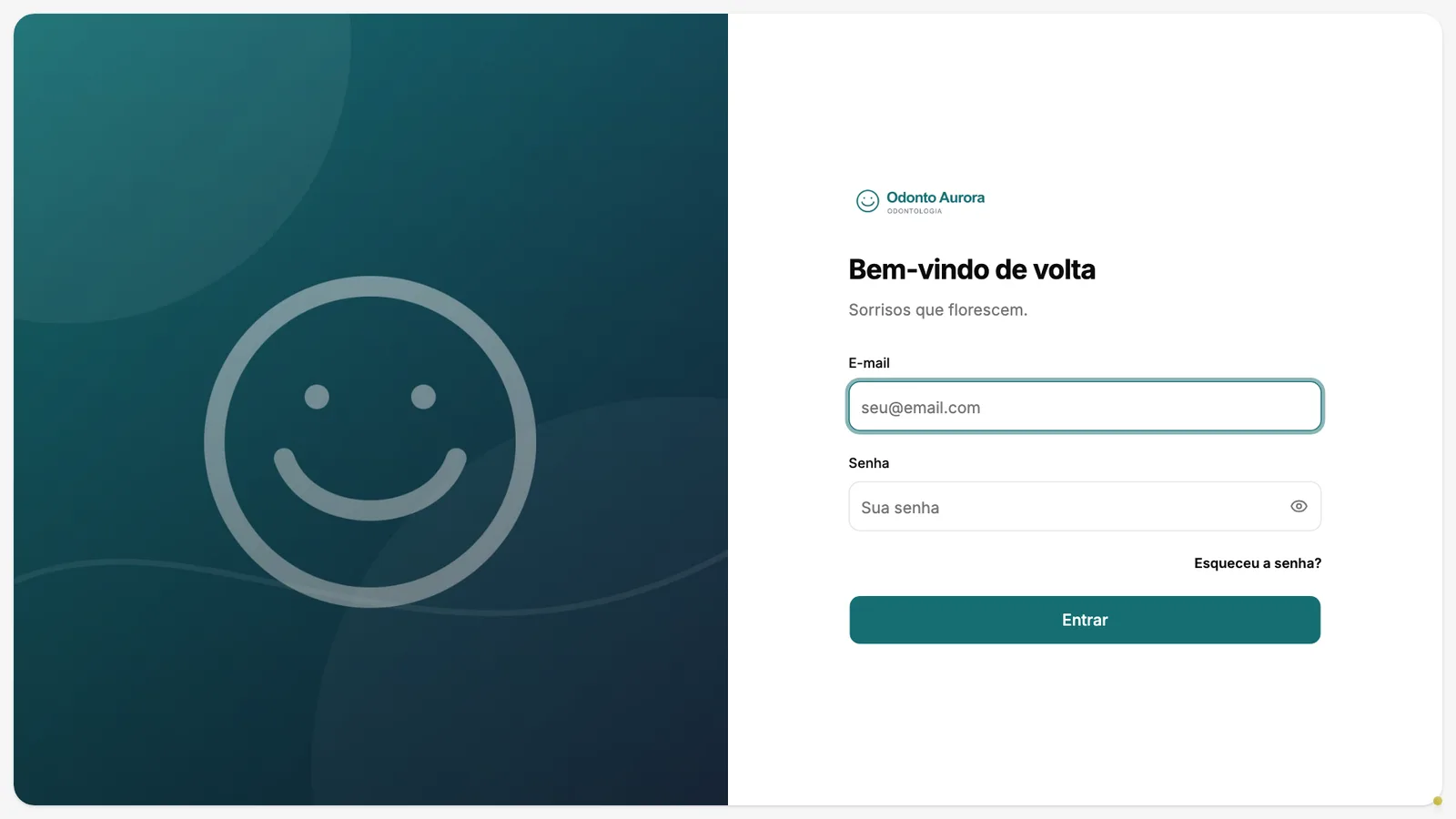 Login personalizado da clínica Odonto Aurora